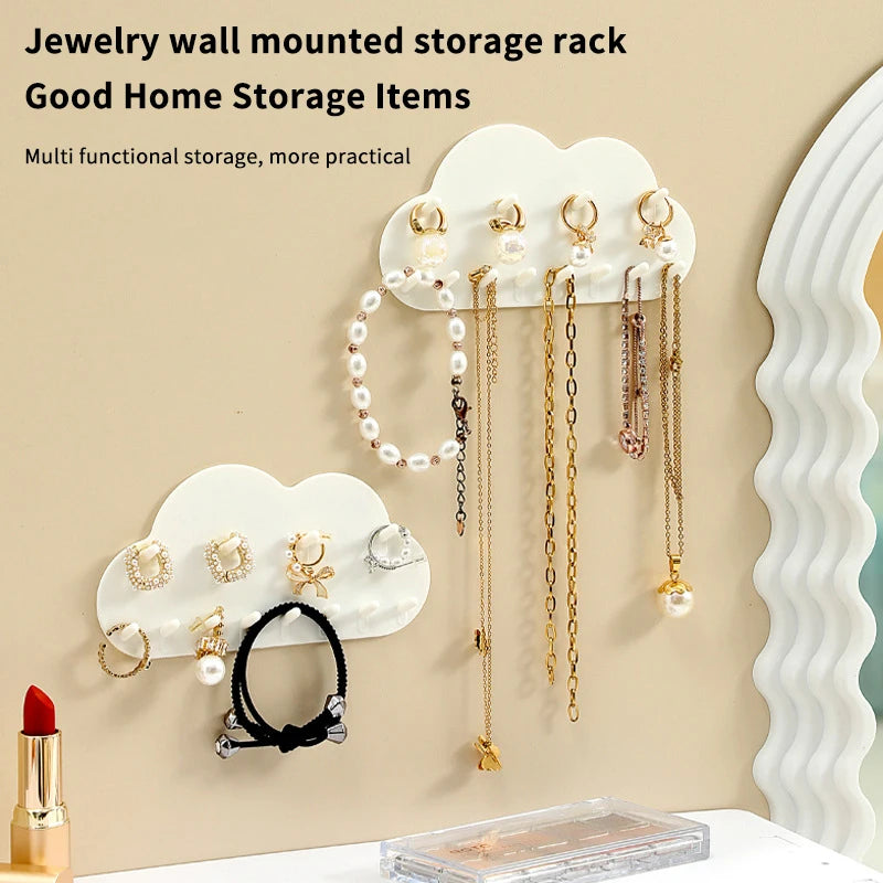 rangement mural porte bijoux blanc nuage moderne adhésif colliers bracelets boucles doreilles organisation déco