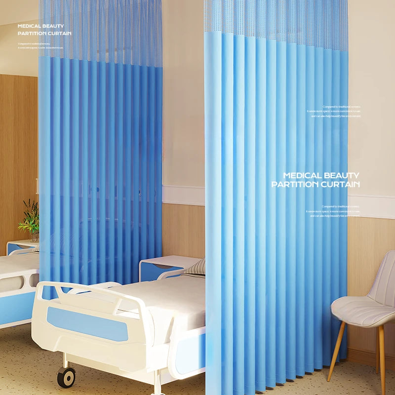 rideau partition hospitalière bleu clair rayures horizontales moderne opaque inclusion