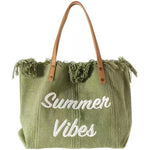 sac main toile vert olive rose beige clair franges été pliable durable haute qualité