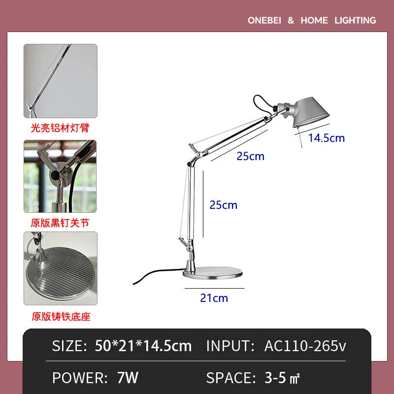 lampe moderne led réglable argenté base rotative interrupteur câbleflux lumineux variable décoration intérieure