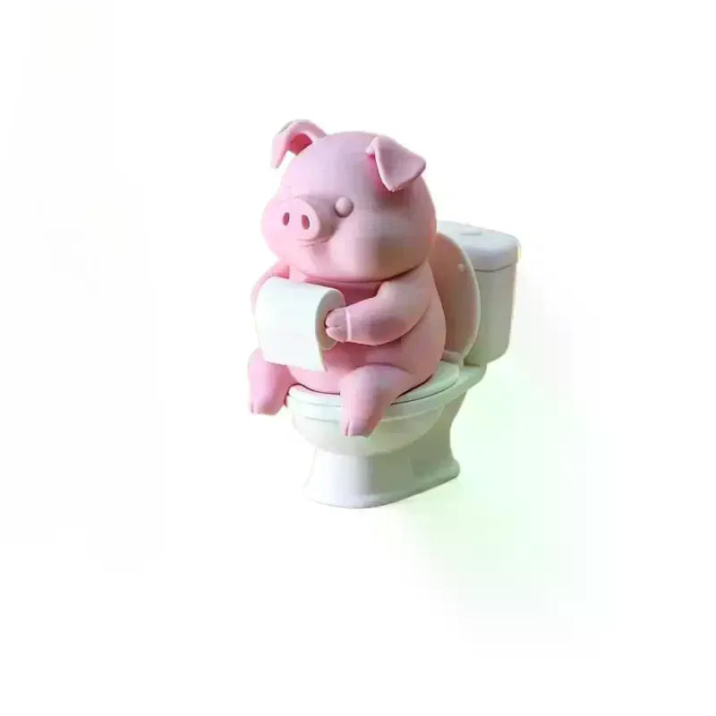 figurine porc rose résine décoration salle bain murale adhésif mignonne papier toilette