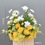 décoration florale artificielle roses jaunes hortensias verts anniversaire mariageextérieur bienvenue baby shower