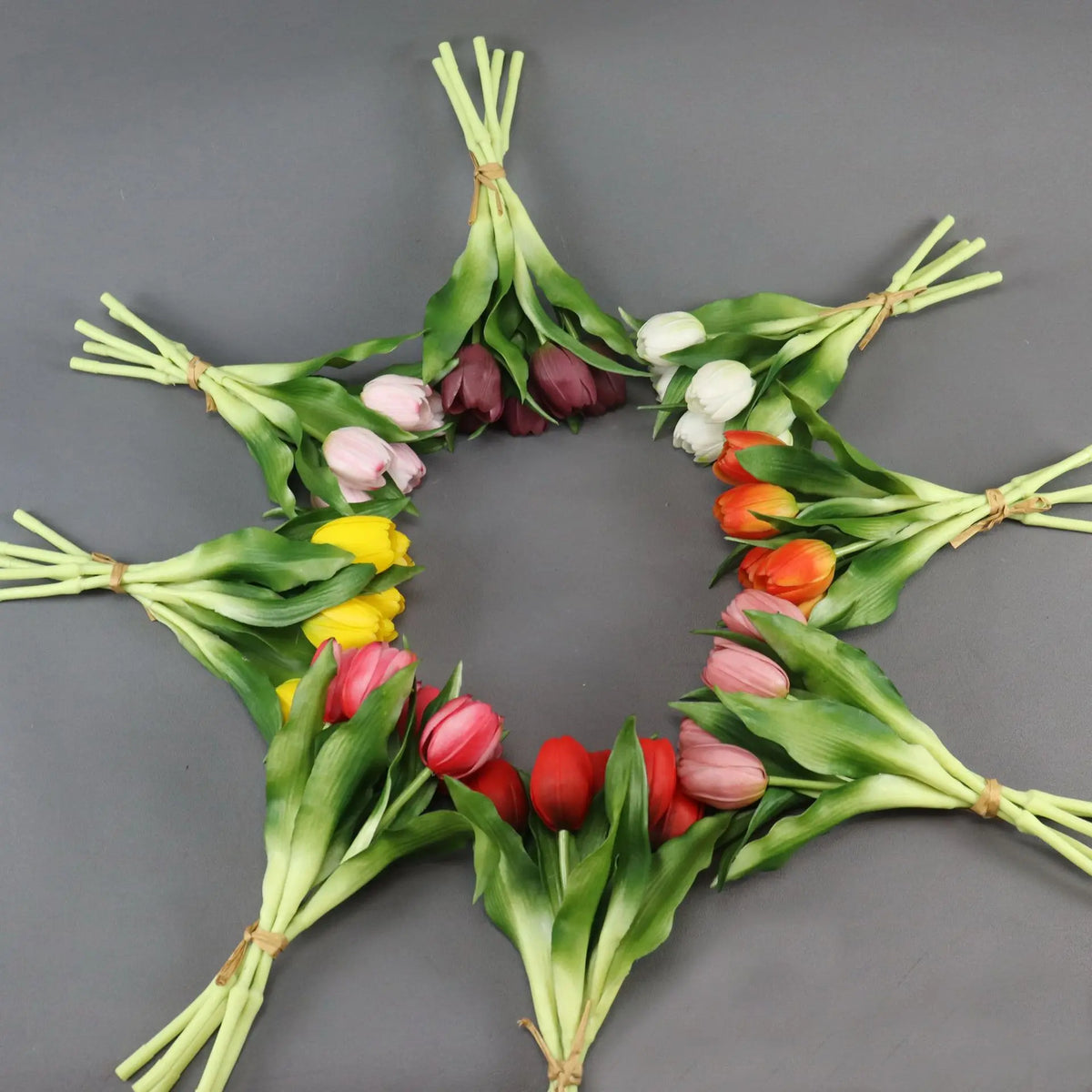 bouquet tulipes artificielles rouge rose blanc jaune violet silicone feuilles vertes moderne minimaliste 28cmintérieurDecoration