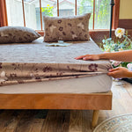housse matelas coton lin plaid fleurs papillons moderne beige marron blanc double oreillers