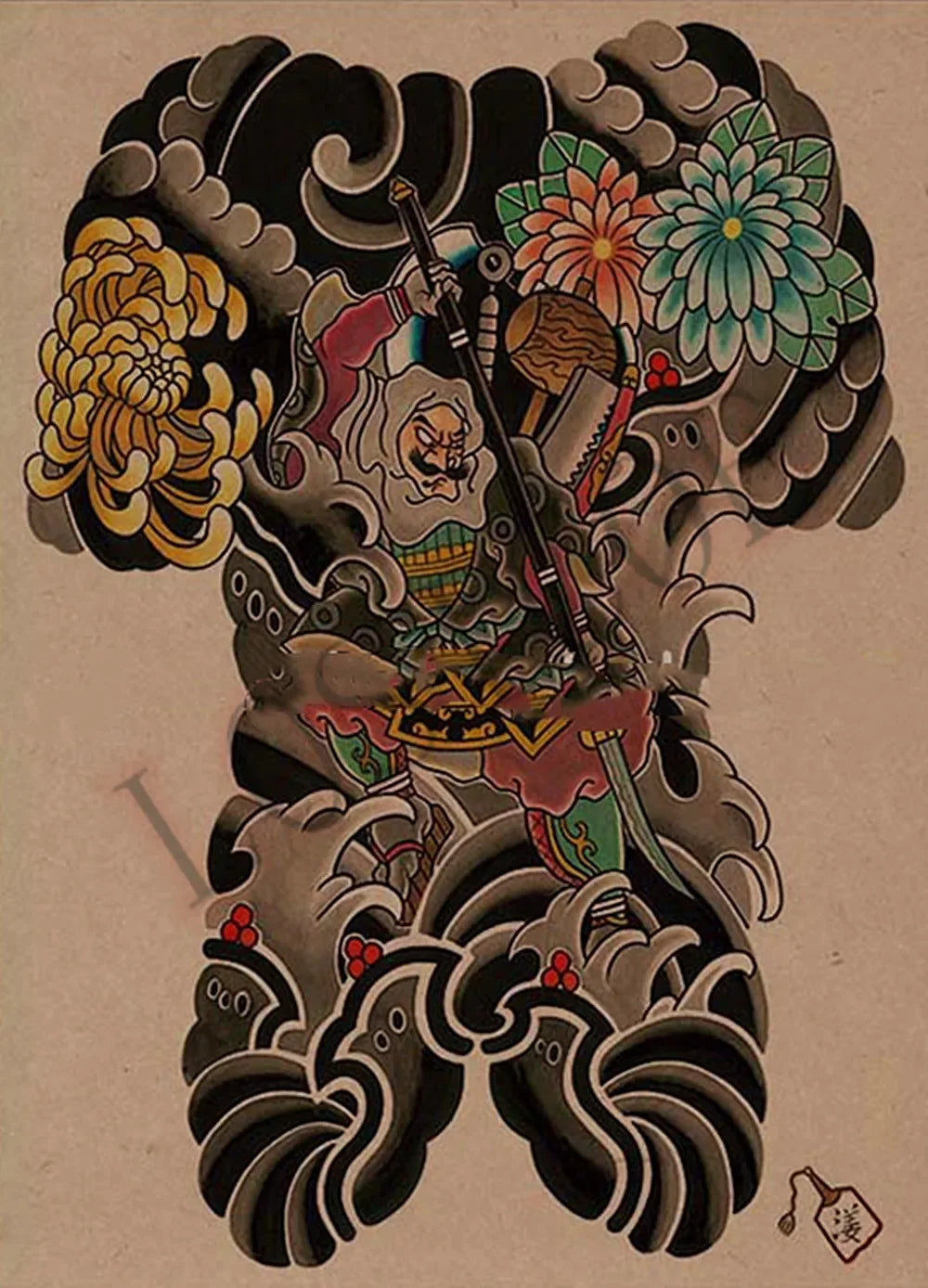 tattoo temporaire tatouage japonais dragon femme fleur noir blanc rouge vert bleu or