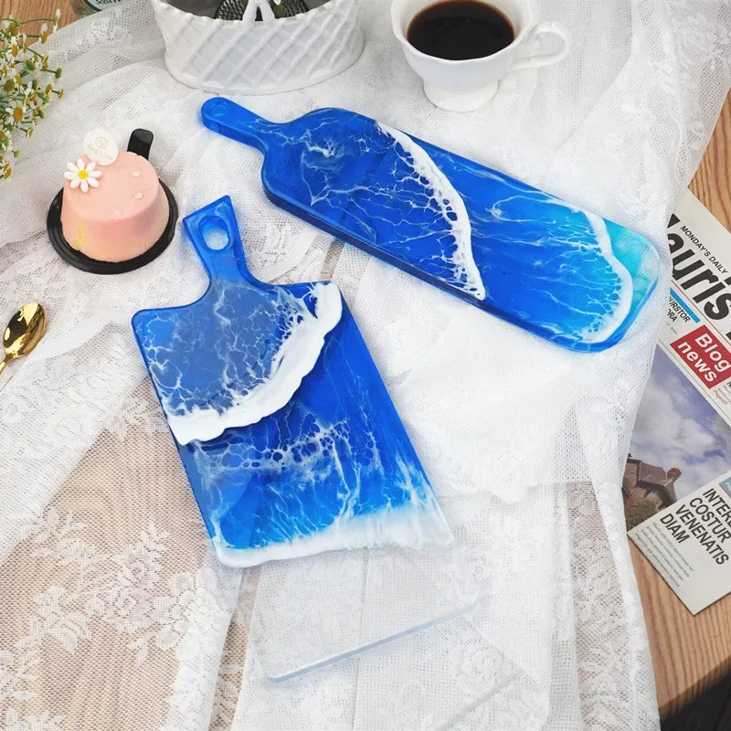 planche découper silicone bleu marbré moderne poignée grande taille service artisanat