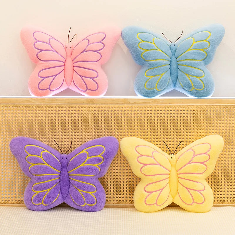 coussin papillon rose jaune bleu violet motif veines détaillées tissu éponge doux velouté mignon