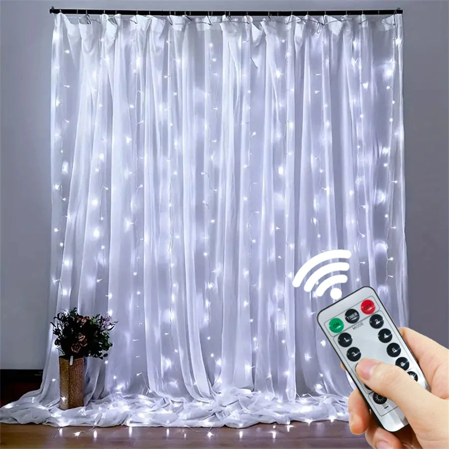 rideau lumineux led blanc décoration fête mariage noël intérieur extérieur télécommande câble usb