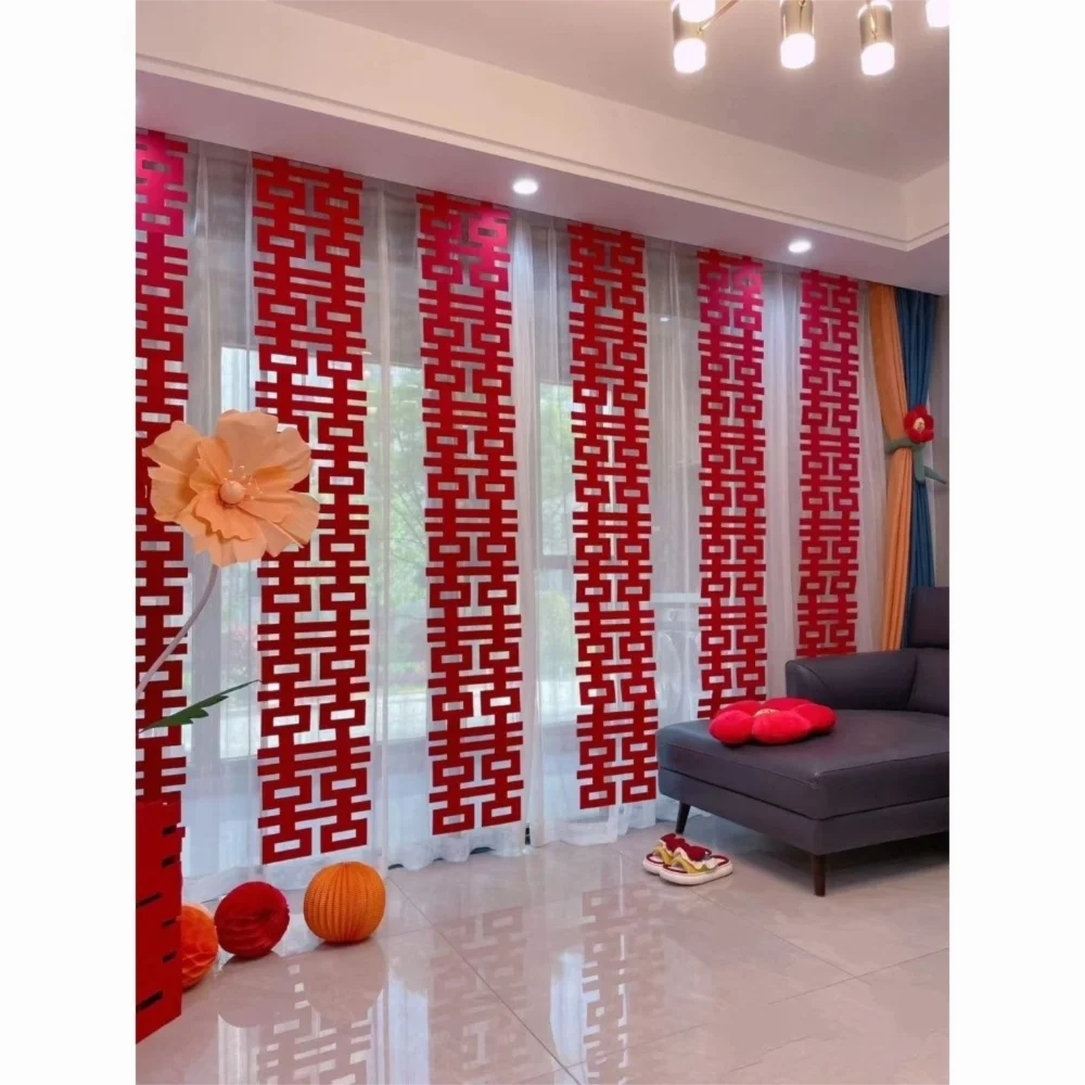 décoration mariage guirlande cœur panneau géométrique rideaux rouge motifs anniversaire décorations salașièmes transparentes