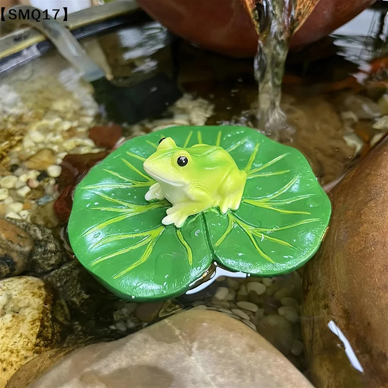 figurine grenouille nénuphar résine verte réaliste jardin intérieur decoration naturelle frais