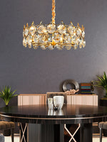 luminaire suspension cristal moderne luxe rond doré transparent salon salle manger chambre