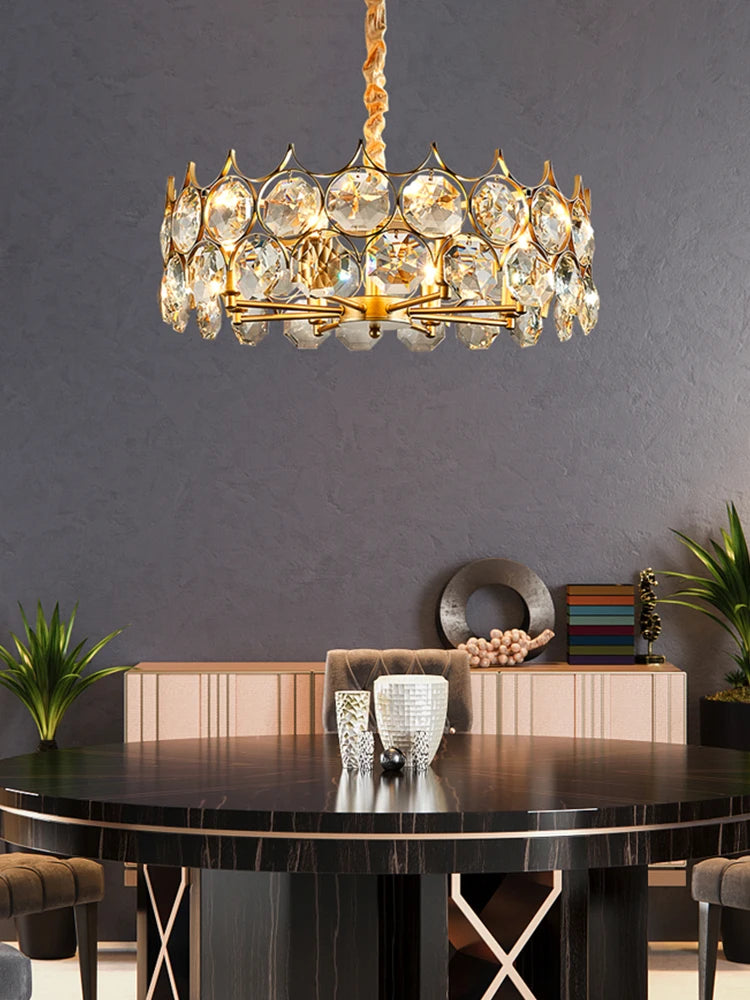 luminaire suspension cristal moderne luxe rond doré transparent salon salle manger chambre