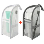 organisateur voyage toile maille eva imperméable cordon serrage brosse dents rasoir crèmes bouteille parfum