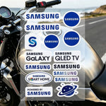 autocollants réfléchissants sécurité moto bleu blanc noir logos samsung modernes minimalistes