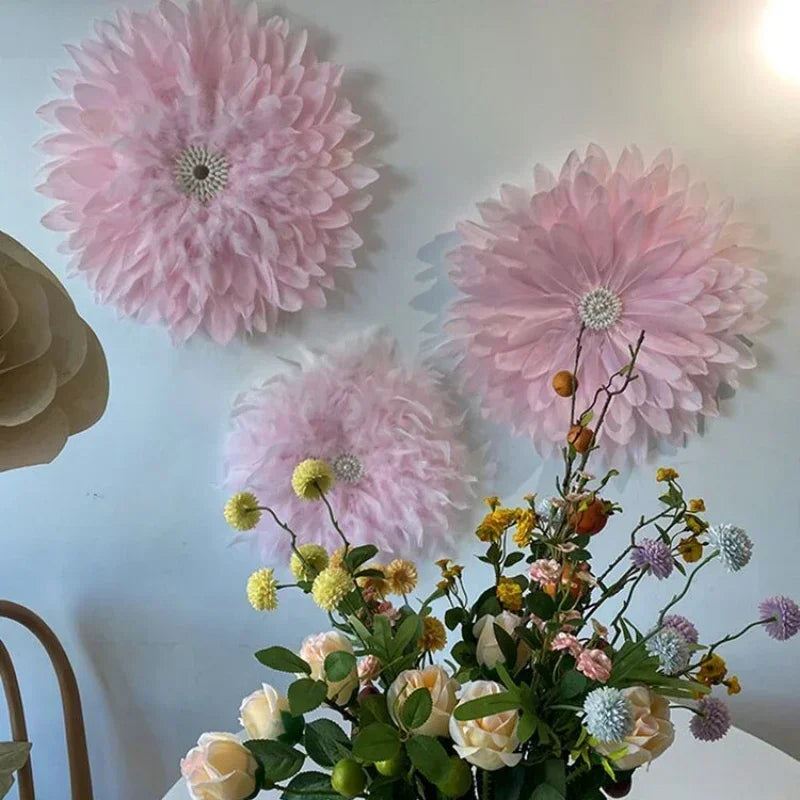 décoration murale fleurs artificielles rose clair moderne feuilles papier métal