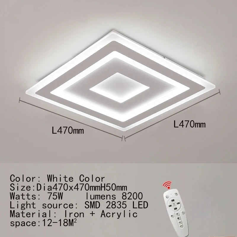 plafonnier led moderne blanc rectangulaire carrés superposés intérieur salon chambre coucher