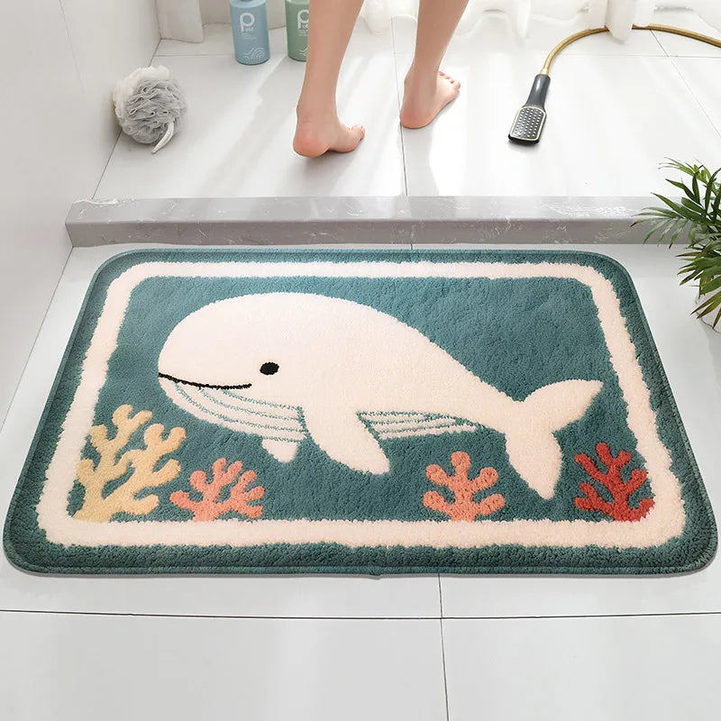 tapis bain bleu marine blanc motif tortue anti dérapant absorbant moderne 40x60cm
