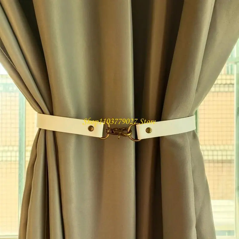attaches rideaux cuir vintage boucles dorées sans perçage rustique anneaux accessoires deco blanc marron