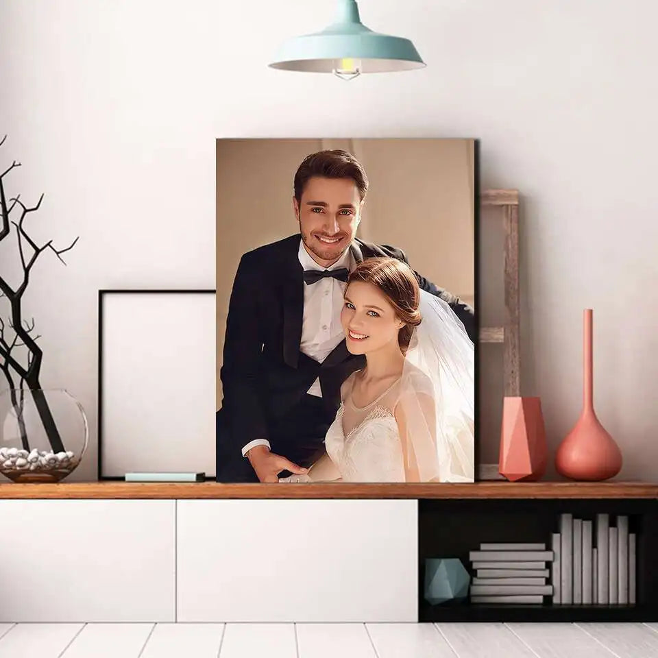 impression personnalisée toile cadre photo couple moderne décoratif accrochage mural gants blancs