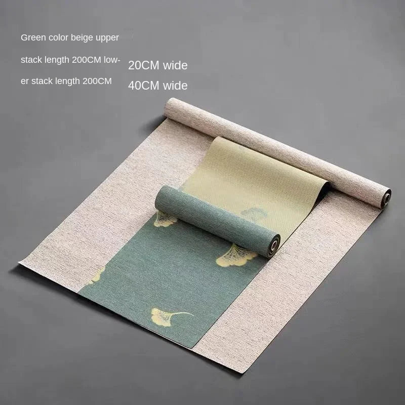 serviette table classique feuilles d'érable dorées vert foncé beige marron traditionnelle tasses thé plateau