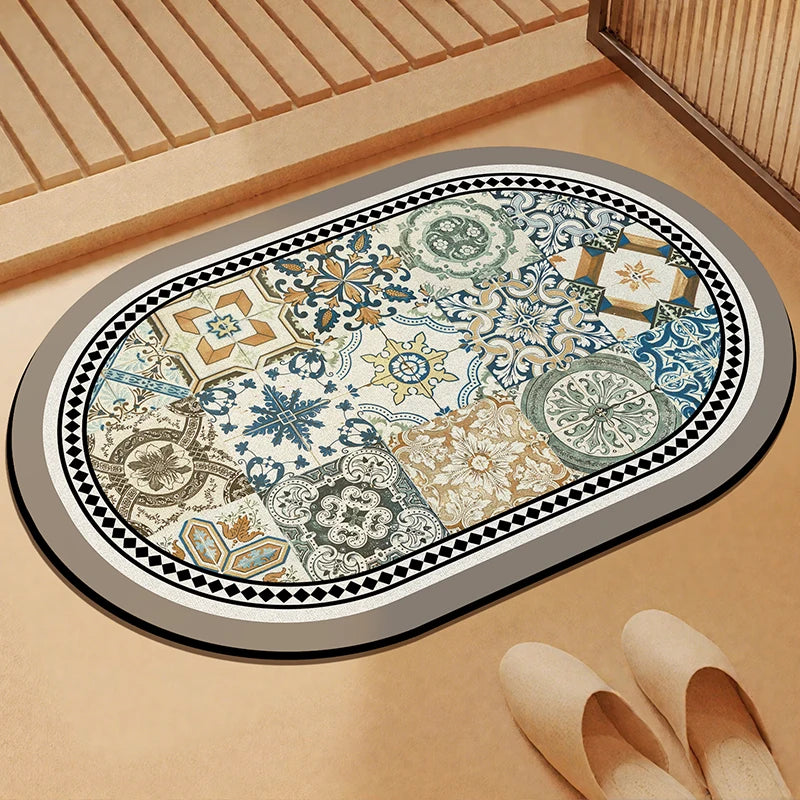 tapis sol multicolore patchwork moderne motifs géométriques floraux salle bain lavable machine absorbant