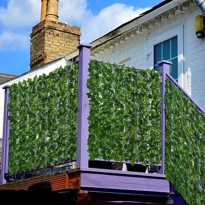 panneau decoratif vegetal artificiel feuilles vert violet jaune rouge blanc bleu exterieur balcon jardin