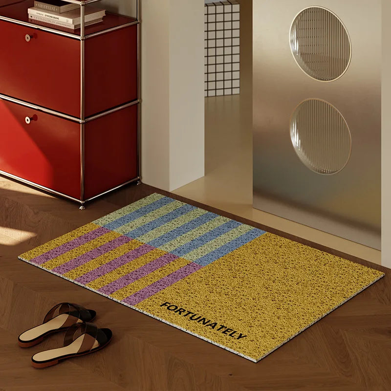 tapis antidérapant imperméable résistant corrosion vert rose jaune bleu rayures horizontales moderne coloré