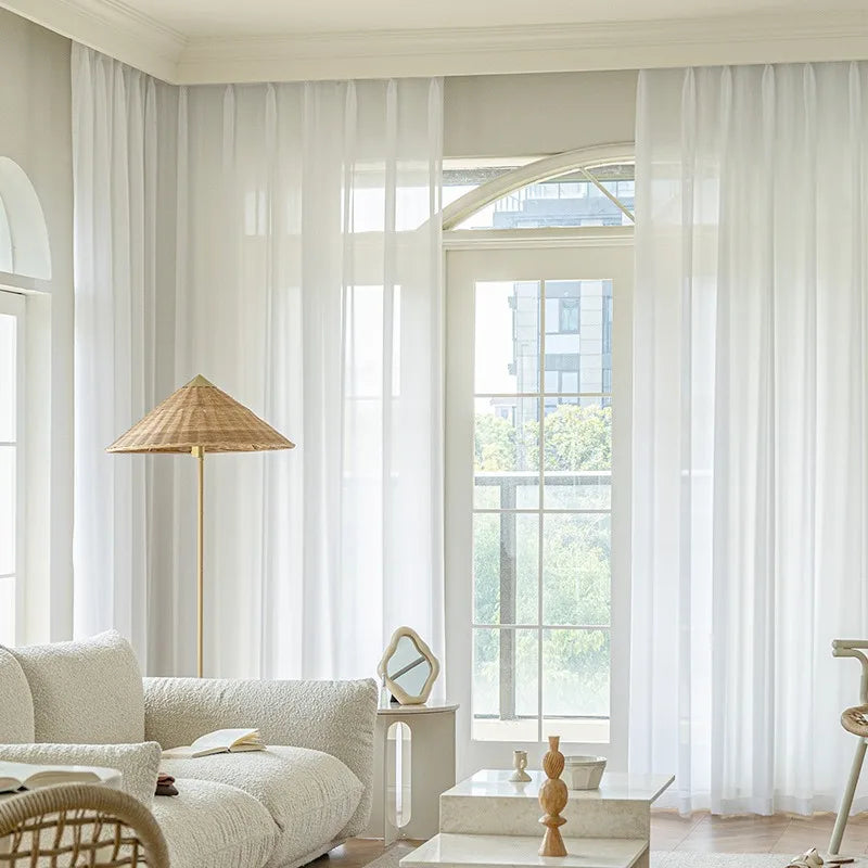 rideau moderne transparent blanc uni polyester fenêtre française installer h175cm h245cm h265cm h300cm