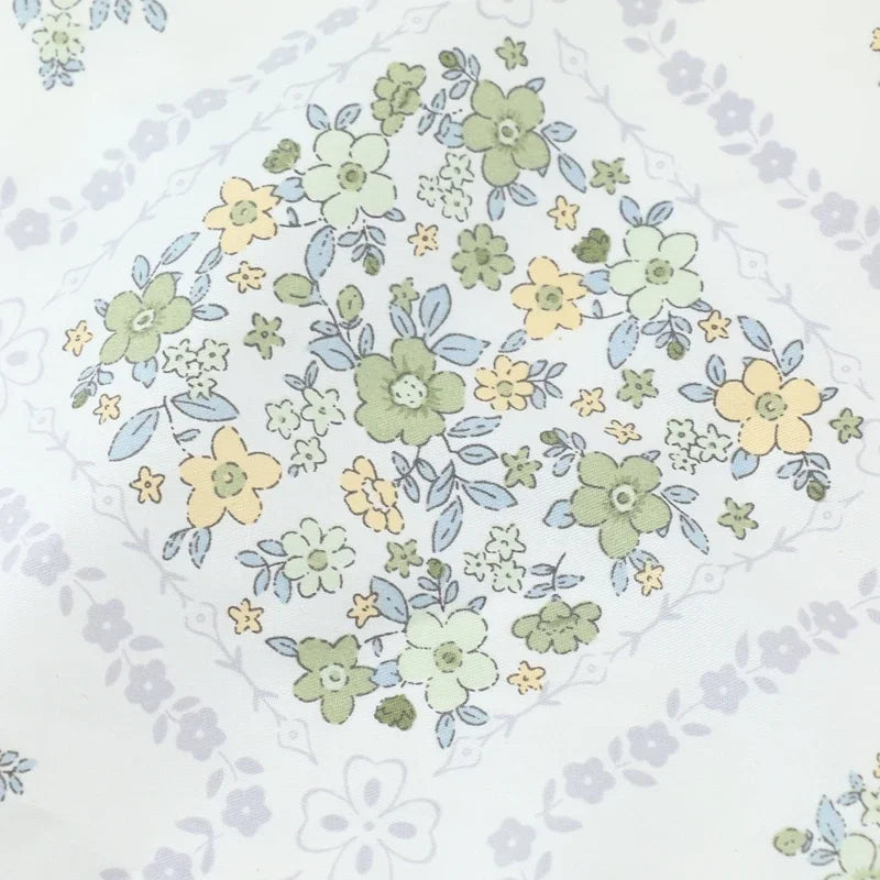 tissu coton imprimé fleurs carreaux blanc rose vert bleu jaune vintage 235cm popeline sergé