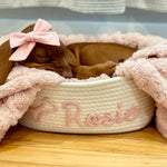 panier moderne confortable peluche coton embroidery couleurs blanc gris rose vert rouge marron poignées