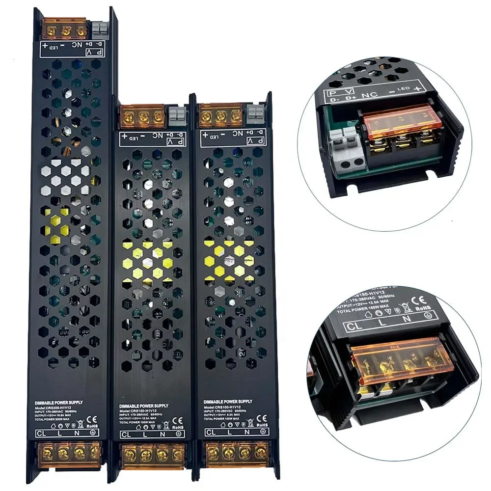 pilote led ajustable triac 10v 60w 100w 150w 200w 250w 300w noir industrielle aluminium
