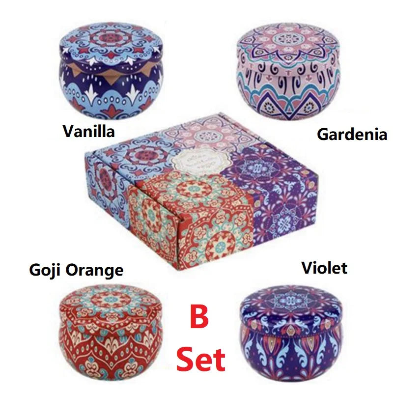 bougie parfumée cire soja boho chic motif mandala couvercle boîte rangement