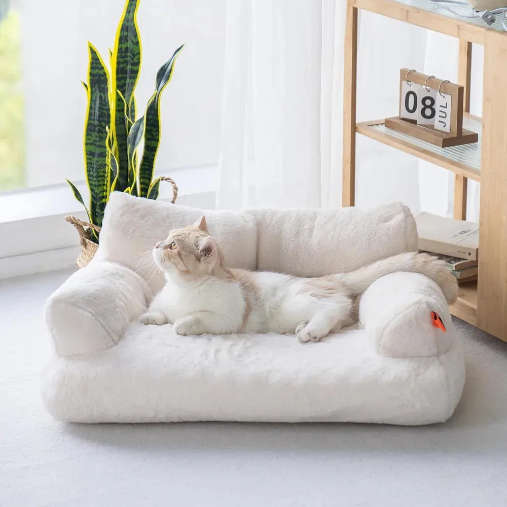 canapé chat peluche détachable lavable beige confortable moderne sofa douillet