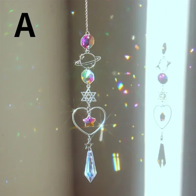 décoration intérieure guirlande cristal transparent arc ciel bohème céleste étoiles lune soleil cœur