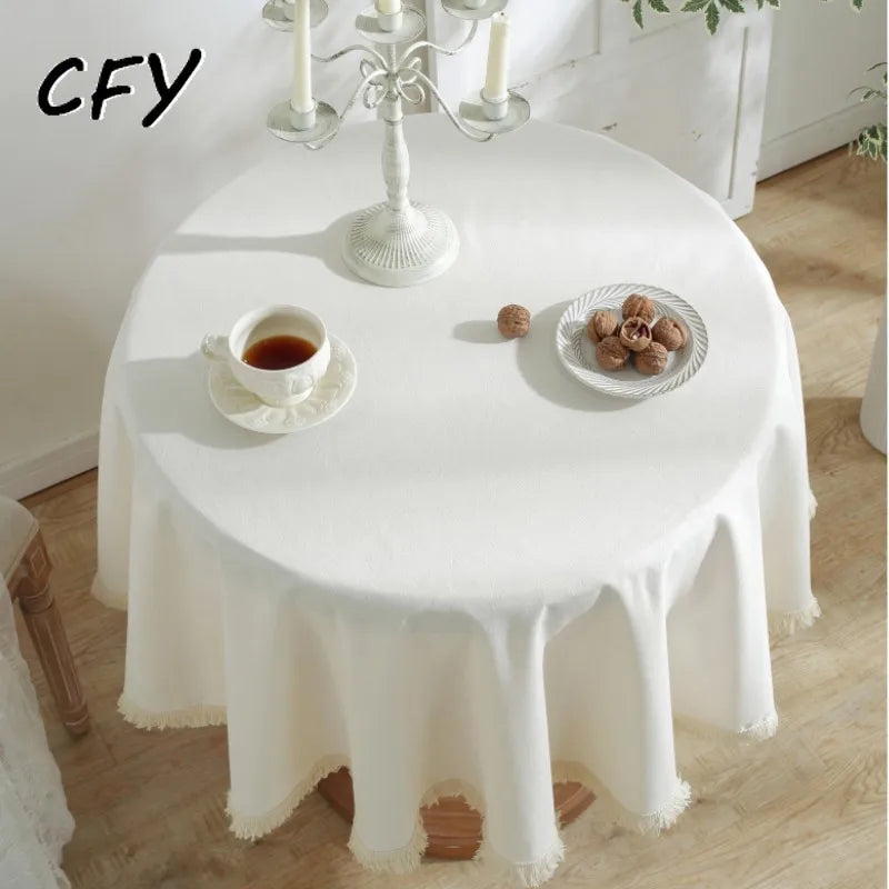 nappes ronde tissu texturé imperméable extérieur intérieur mariage thème vintage blanc cassé marron franges
