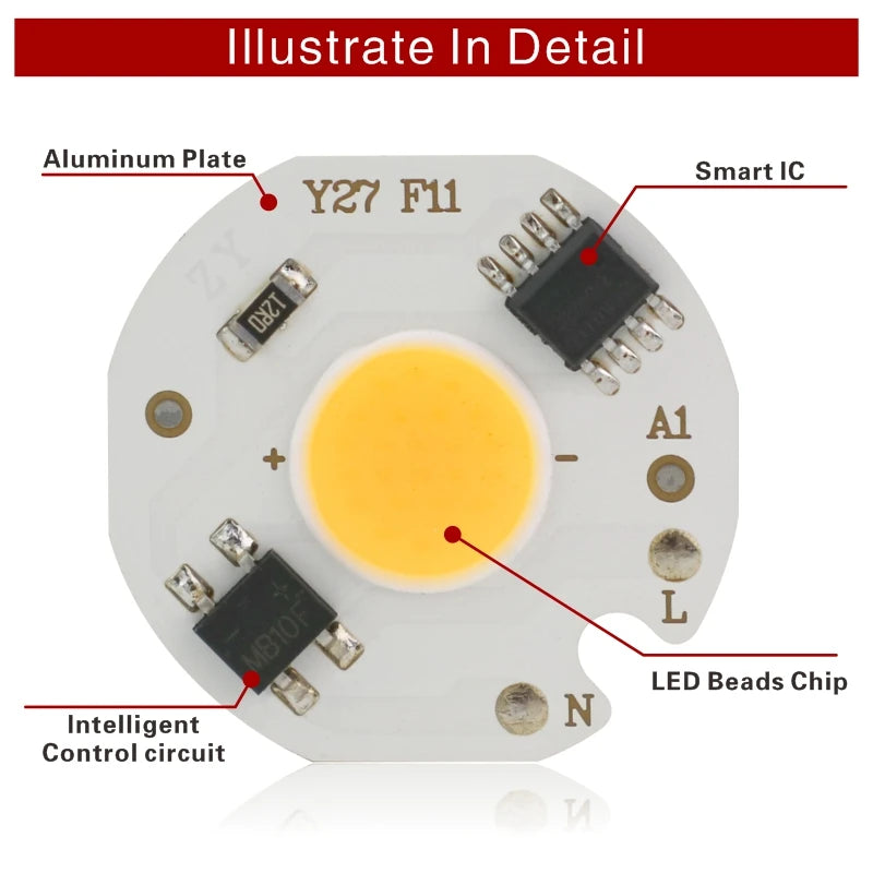 Plaque LED moderne 10W 7W 5W 3W Smart IC blanc circulaire LED beads chip