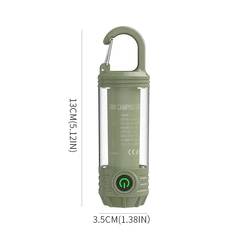lampe portable camping rechargeable étanche transparent vert olive crochet suspension