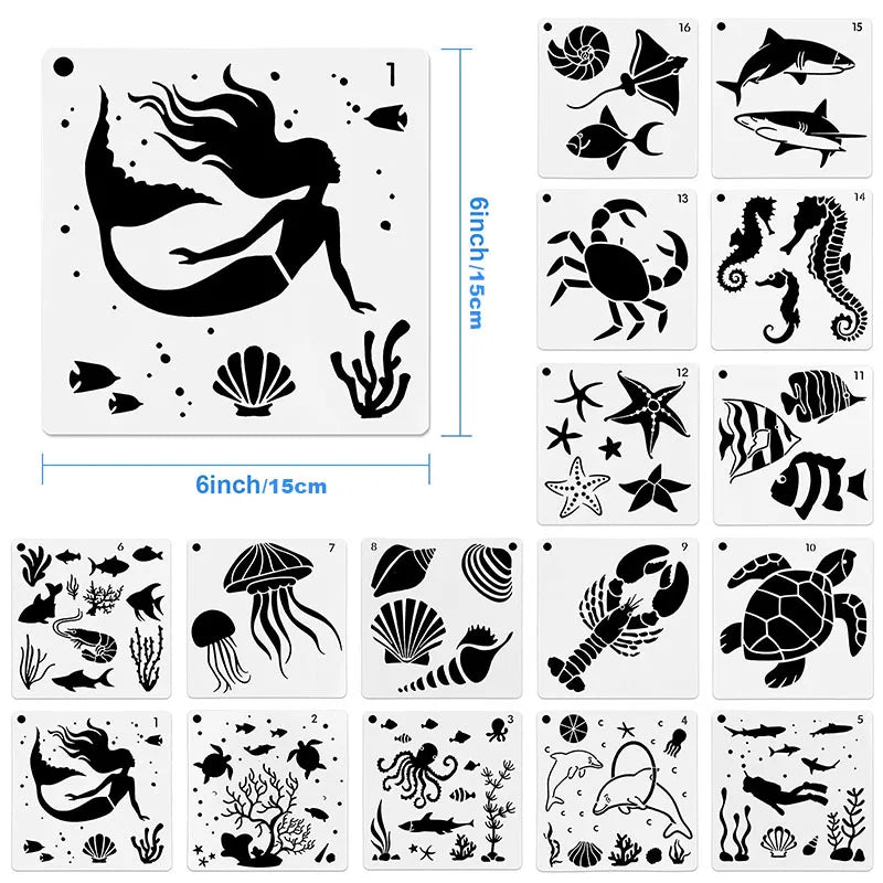stencils marins motifs poissons crevettes coquillages transparents clips art plage bricolage peinture meubles
