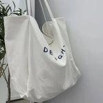 sac main toile réutilisable polyvalent lettre DELIGHT blanc jaune vert violet poche téléphone