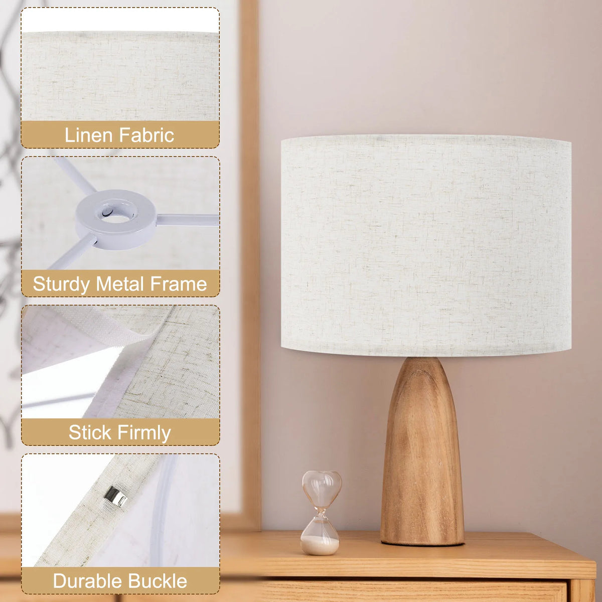 abat jour moderne toile lin blanc clips facile table chevet lampe diamètre 33cm hauteur