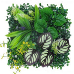 décoration extérieure mur végétal artificiel feuilles fleurs blanches moderne 25x25cm