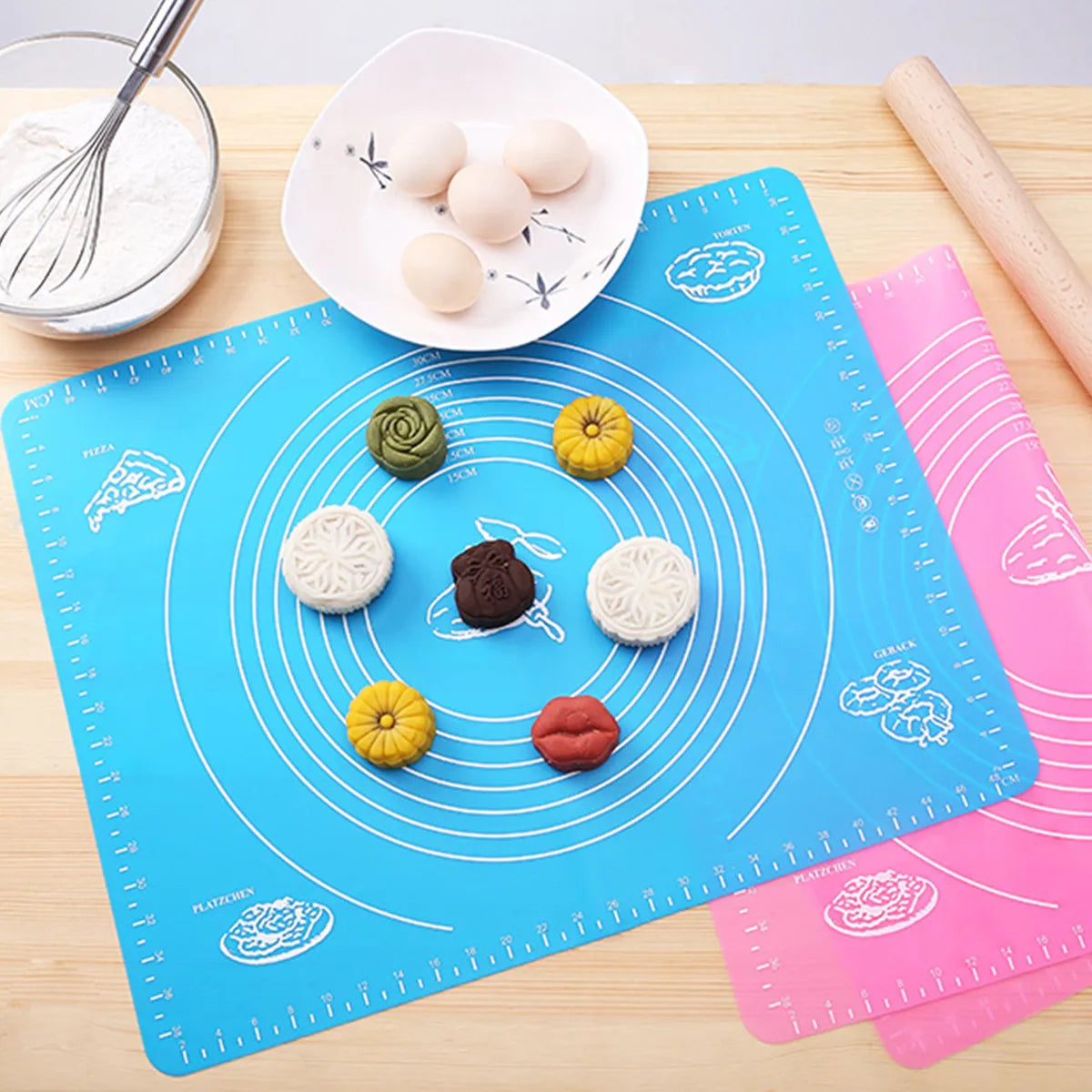 tapis pâtisserie silicone violet vert bleu rose cercles utilitaire pratique facile nettoyage réutilisable