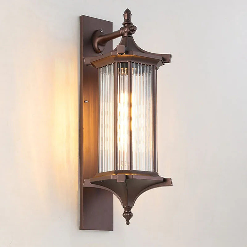applique murale classique marron transparente étanche e27 extérieure veranda jardin entrée villa traditionnel fixations