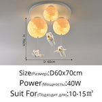 suspension lumineuse moderne astronautes lune blanc doré acrylique métal toucher interrupteur led 18cm 20cm