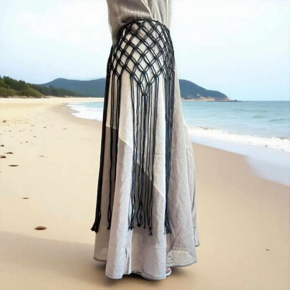 jupes boho chic noires blanches filet franges polyester femme plage echangement