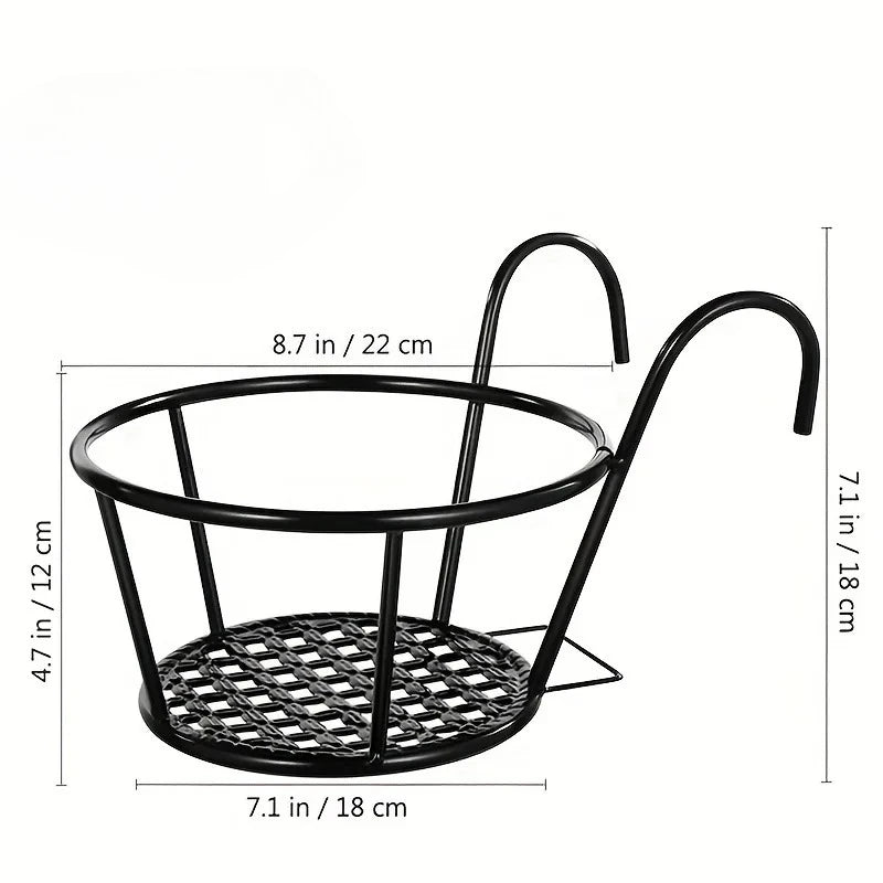 support fleurs moderne métal noir grille ajourée suspendu balcon tringle plantes