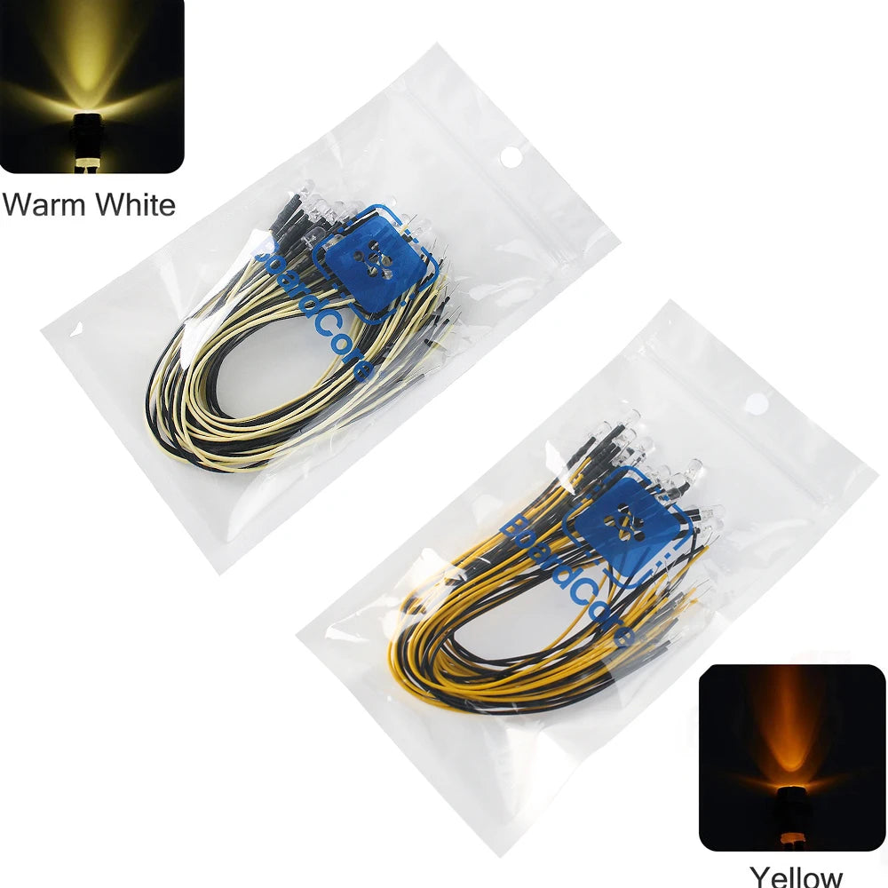 diodes led 12v 5mm câbles colorées rouge blanc bleu vert Jaune transparentes standard