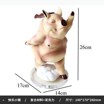statue cochon cartoon joyeux décoration intérieure beige marron base transparente