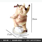 statue cochon cartoon joyeux décoration intérieure beige marron base transparente