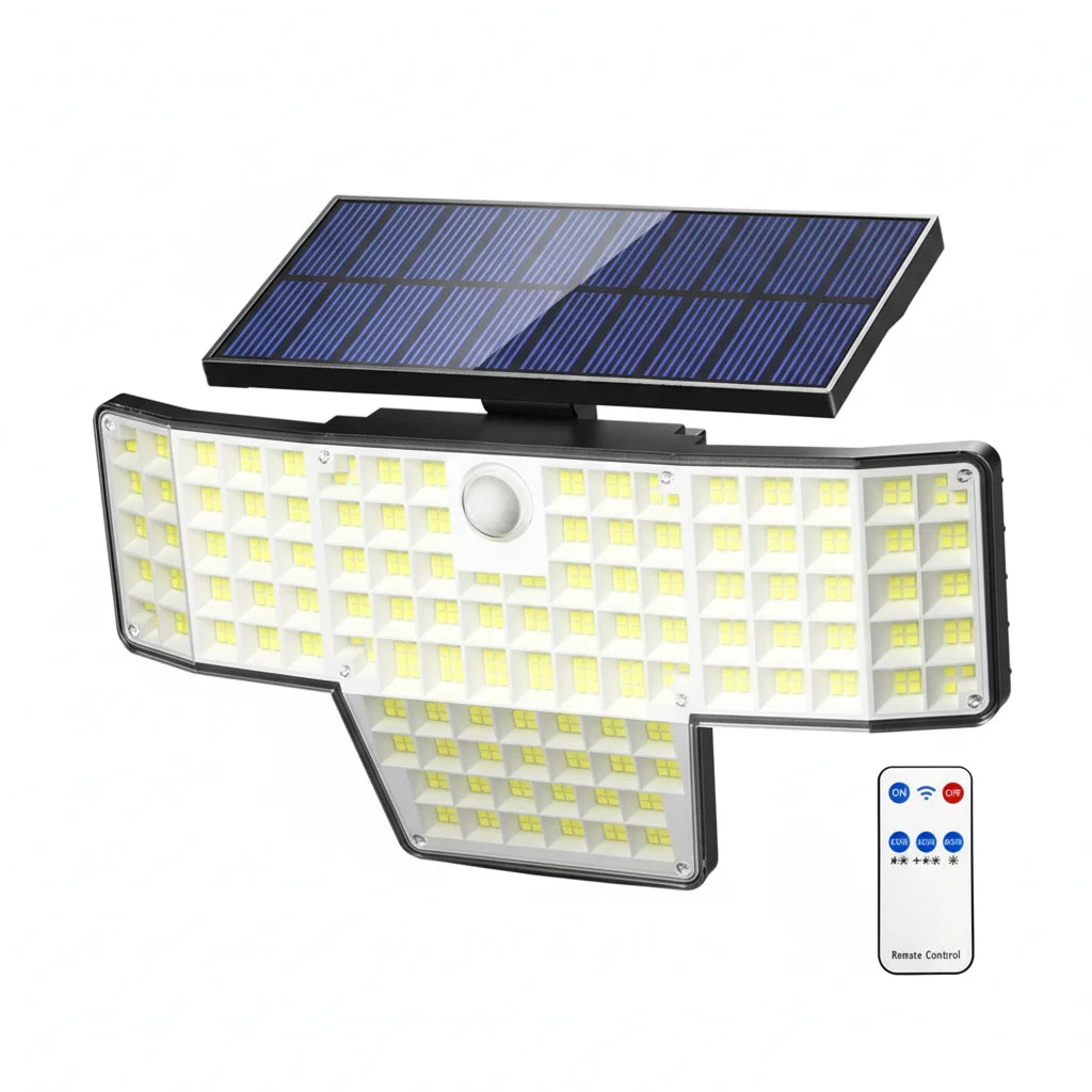 projecteur solaire led ip65 étanche capteur mouvement télécommande moderne gris bleu contemporain